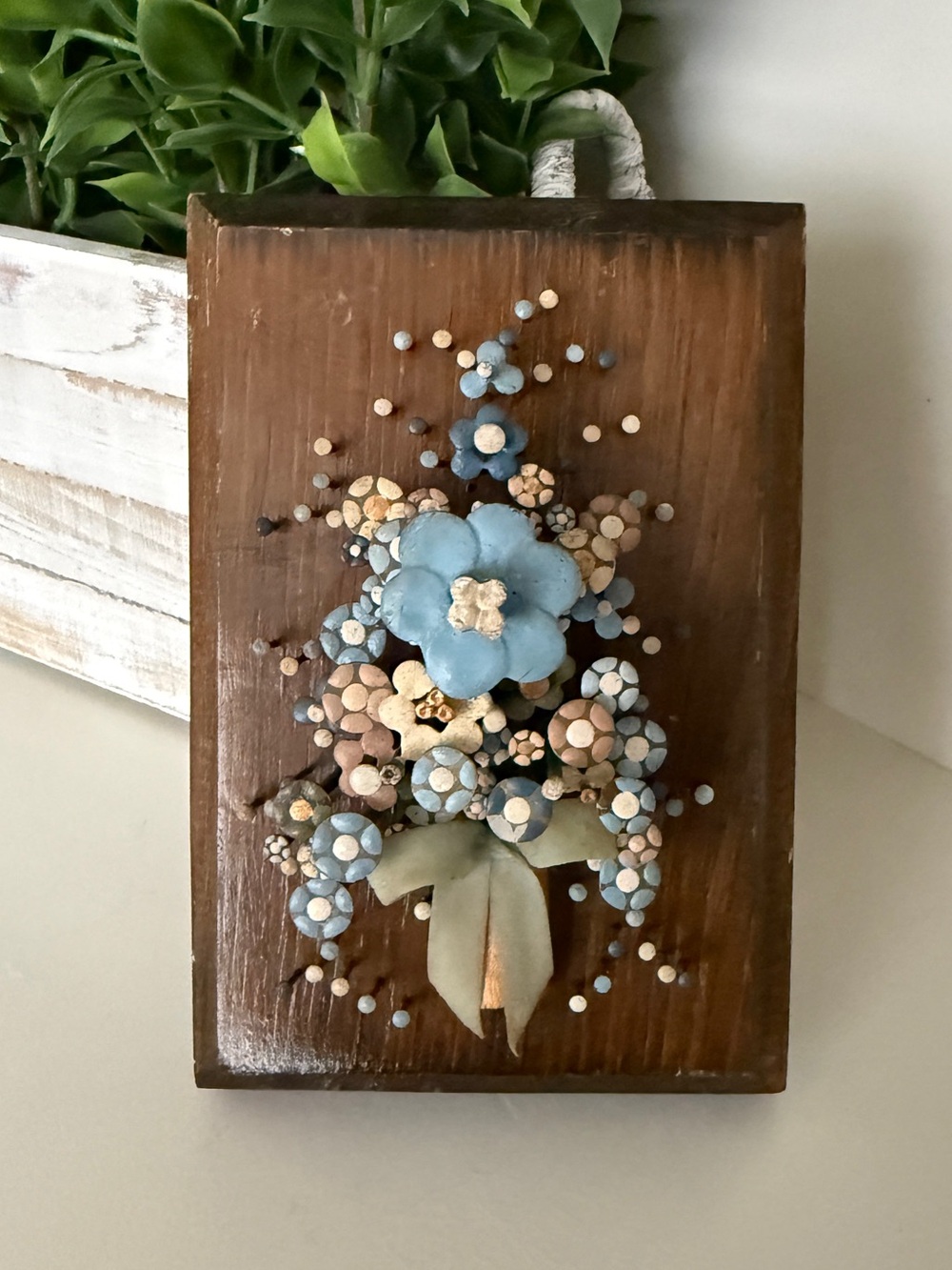 1977 Pol-O-Craft Nail Flower Bouquet Wall Art | Pauline Owens Folk Art Decor